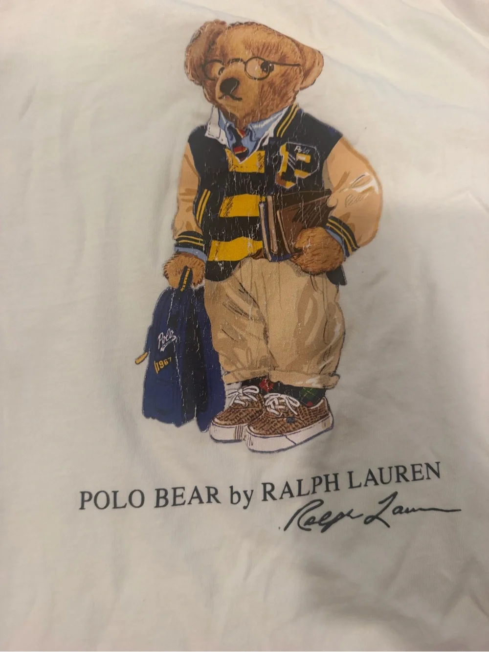 Ralph Lauren Kids Polo Bear Graphic Tee - White with Navy & Yellow Bear Outfit